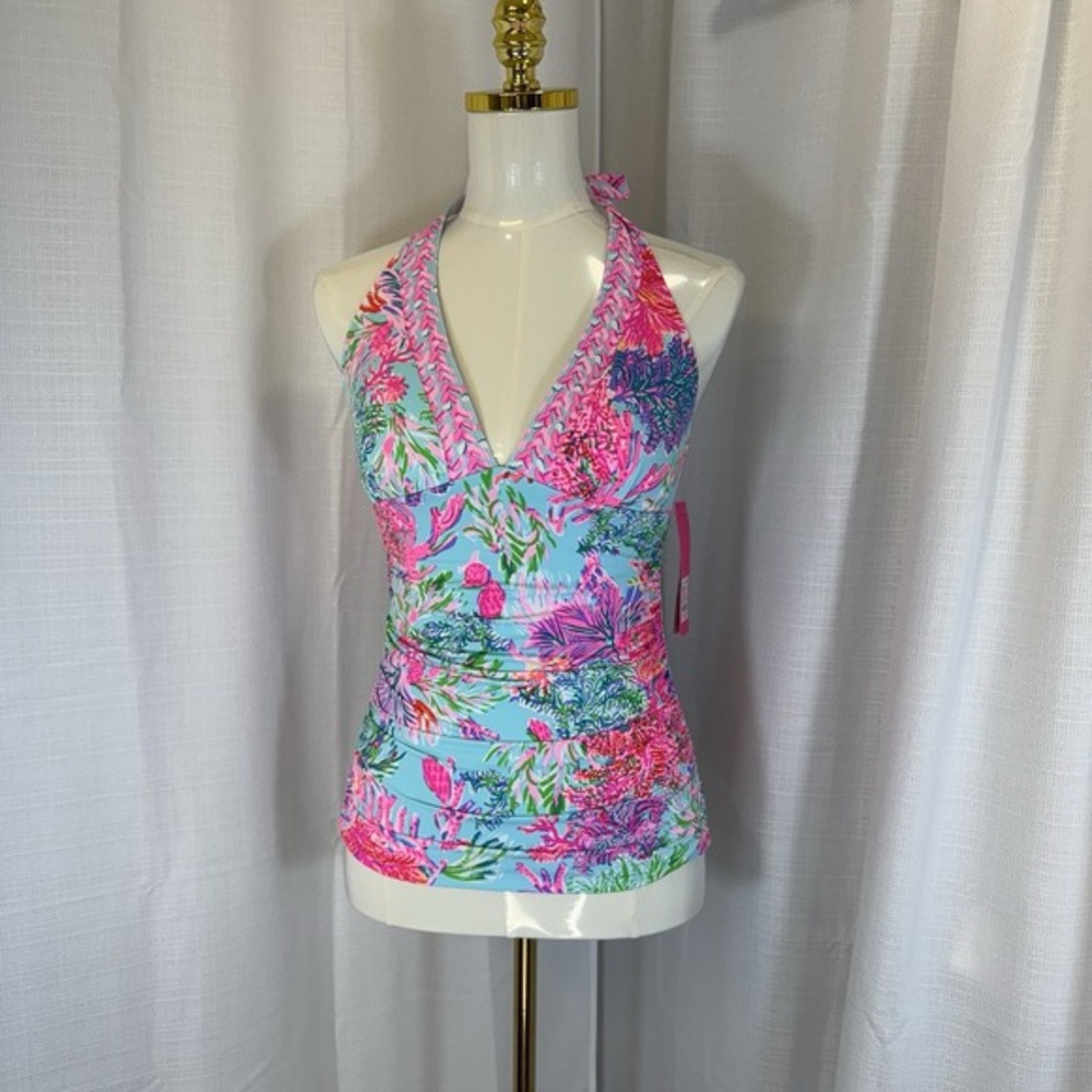 NEW Lilly Pulitzer Bliss Halter Tankini Top Celestial Blue Cay to Heart Sz 4 - Picture 2 of 16